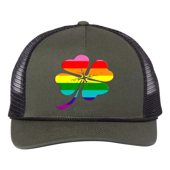 Colorful Rainbow Clover Lgbtq Gay Pride Gift Retro Rope Trucker Hat Cap