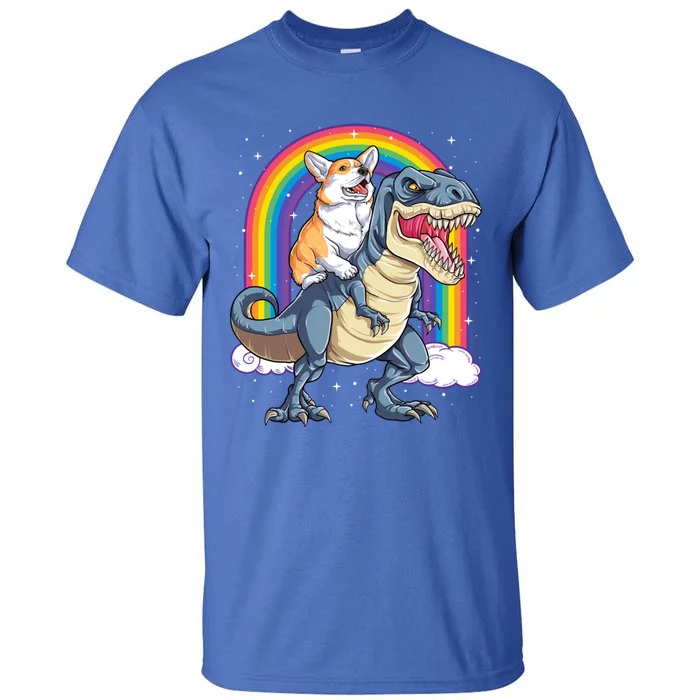 Corgi Riding Dinosaur T Rex Space Galaxy Rainbow Gift Tall T-Shirt