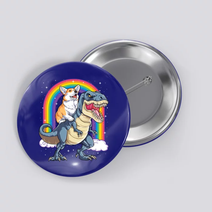 Corgi Riding Dinosaur T Rex Space Galaxy Rainbow Gift Button