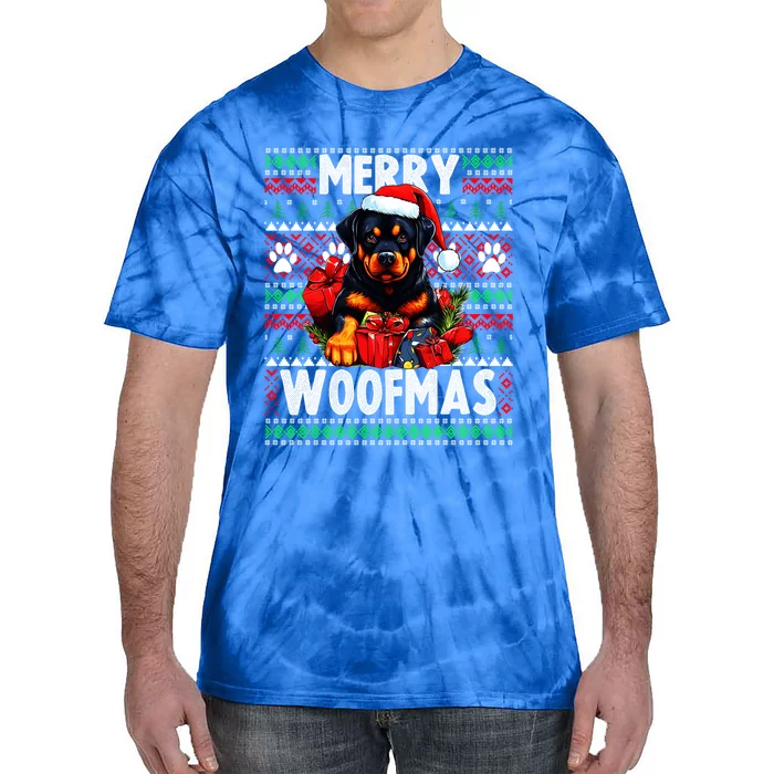 Cute Rottweiler Dog Christmas Design Merry Woofmas Gift Tie-Dye T-Shirt