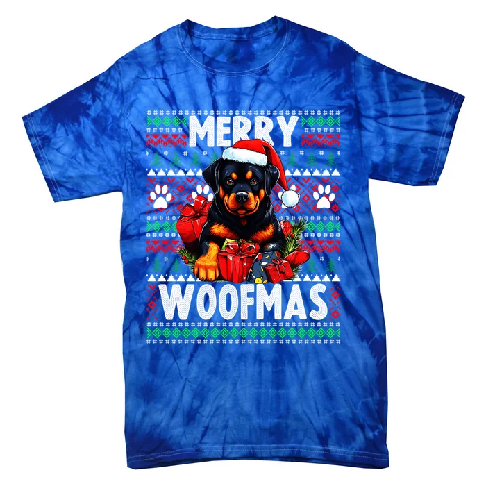 Cute Rottweiler Dog Christmas Design Merry Woofmas Gift Tie-Dye T-Shirt