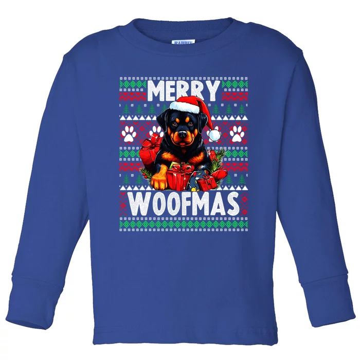 Cute Rottweiler Dog Christmas Design Merry Woofmas Gift Toddler Long Sleeve Shirt