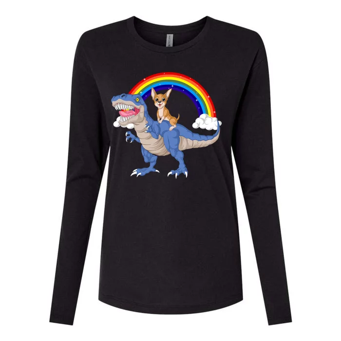 Chihuahua Riding Dinosaur Womens Cotton Relaxed Long Sleeve T-Shirt