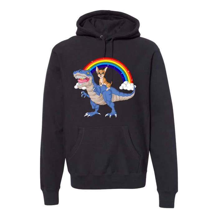 Chihuahua Riding Dinosaur Premium Hoodie