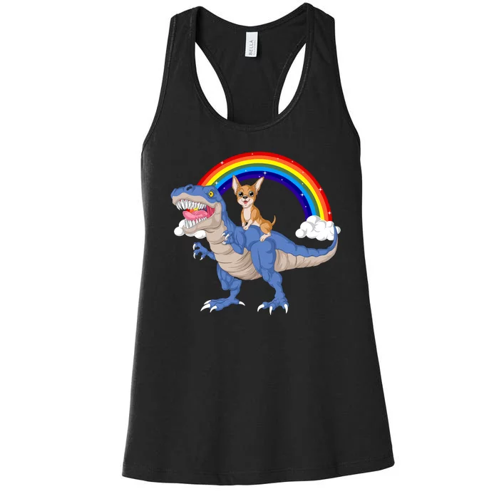 Chihuahua Riding Dinosaur Women's Racerback Tank