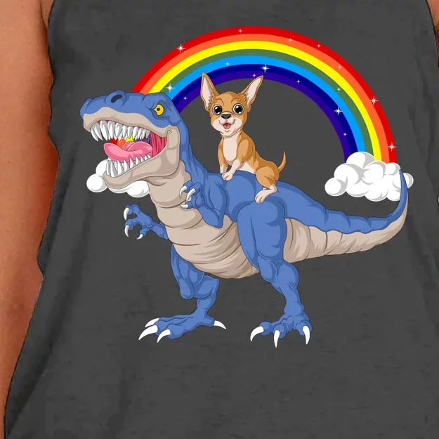 Chihuahua Riding Dinosaur Women's Knotted Racerback Tank