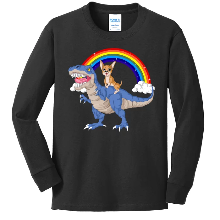 Chihuahua Riding Dinosaur Kids Long Sleeve Shirt