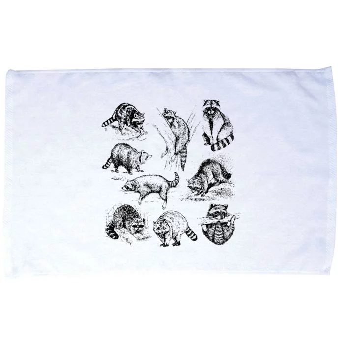 Cute Raccoon Drawing Racoon Portrait Sketch Wild Trash Panda Microfiber Hand Towel