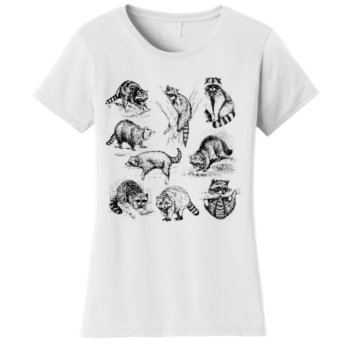 Cute Raccoon Drawing Racoon Portrait Sketch Wild Trash Panda Women's T-Shirt