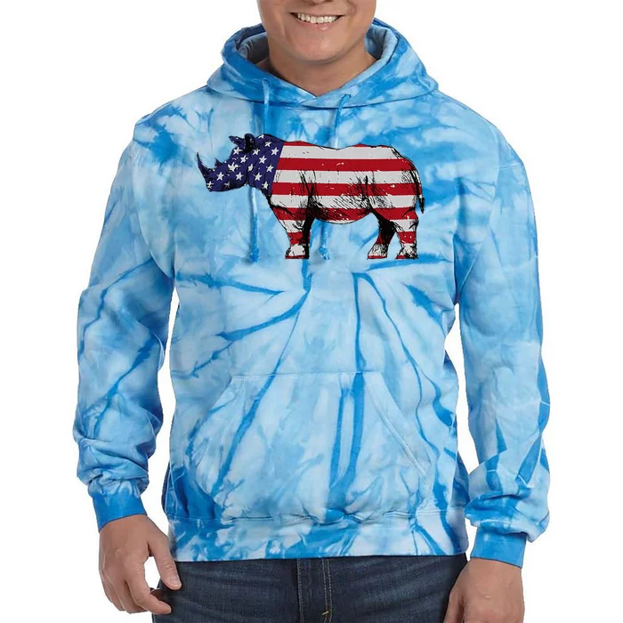 Cool Rhino Design For Women Rhinoceros 4th Of July Tie Dye Hoodie