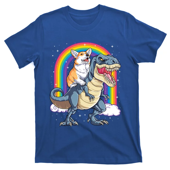 Corgi Riding Dinosaur T Rex Funny Gift Rainbow Funny Funny Gift T-Shirt