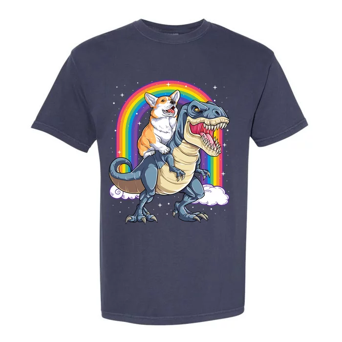 Corgi Riding Dinosaur T Rex Funny Gift Rainbow Funny Funny Gift Garment-Dyed Heavyweight T-Shirt