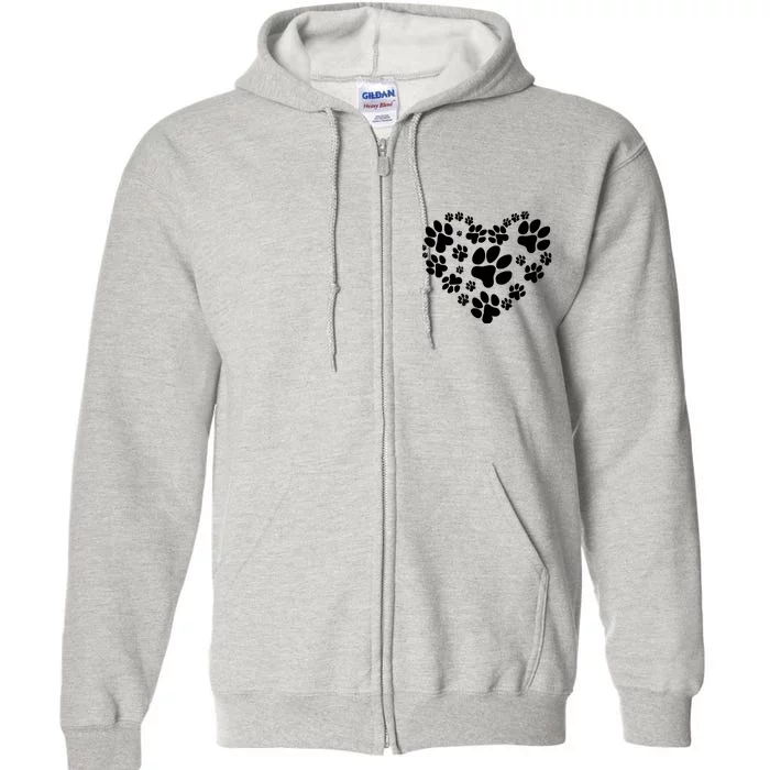 Cute Rescue Dog And Cat Lover Gift, Paw Print Heart Graphic Full Zip Hoodie