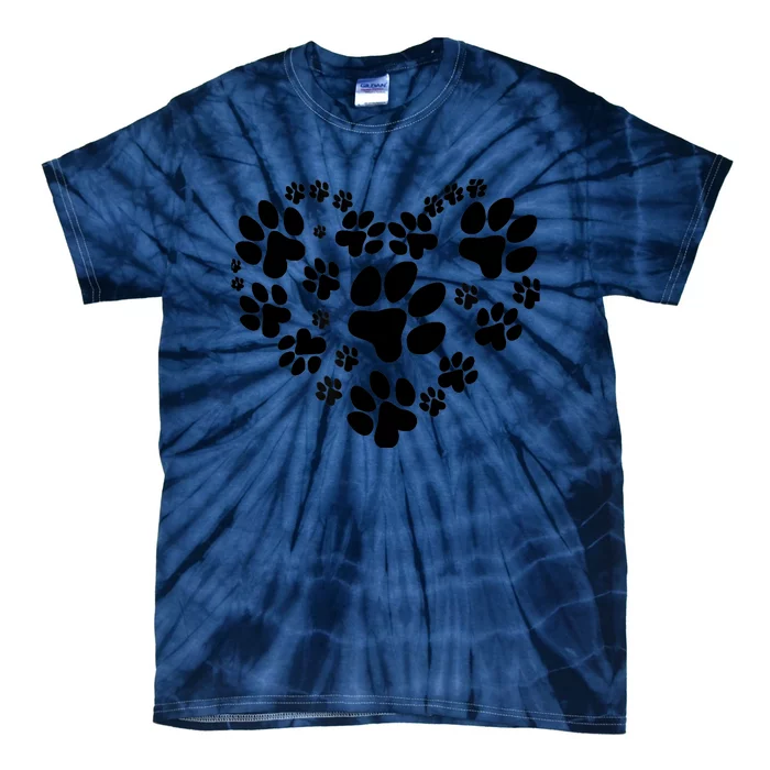 Cute Rescue Dog And Cat Lover Gift, Paw Print Heart Graphic Tie-Dye T-Shirt