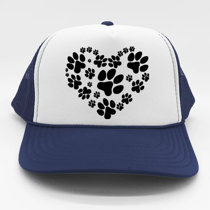 Cute Rescue Dog And Cat Lover Gift, Paw Print Heart Graphic Trucker Hat