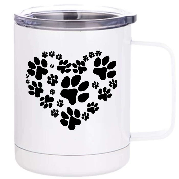 Cute Rescue Dog And Cat Lover Gift, Paw Print Heart Graphic Front & Back 12oz Stainless Steel Tumbler Cup