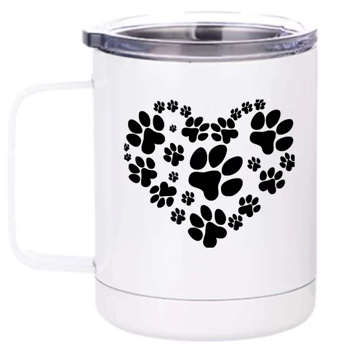 Cute Rescue Dog And Cat Lover Gift, Paw Print Heart Graphic Front & Back 12oz Stainless Steel Tumbler Cup