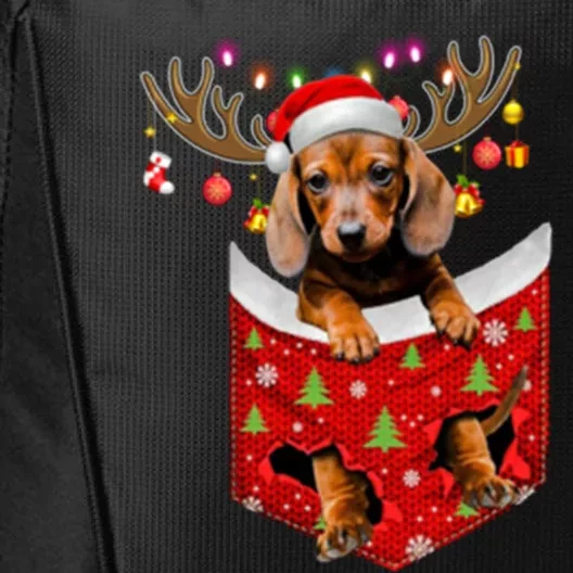 Cute Reindeer Dachshund In Pocket Christmas Dog Lover Funny Gift City Backpack