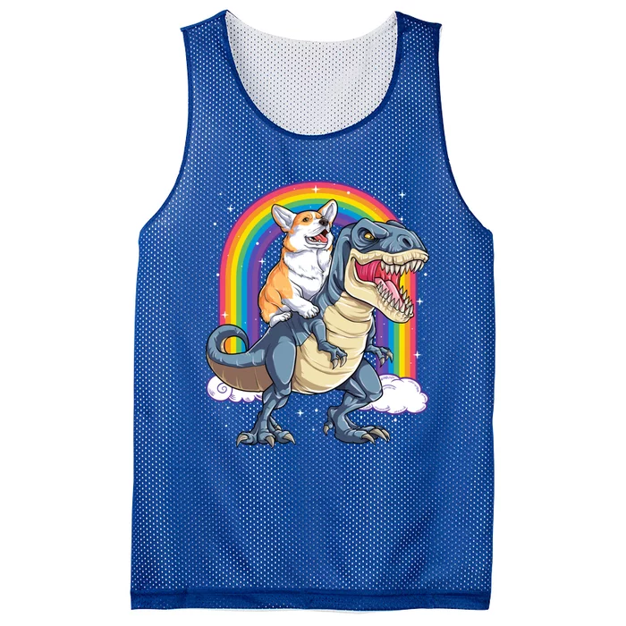 Corgi Riding Dinosaur T Rex Space Galaxy Rainbow Gift Mesh Reversible Basketball Jersey Tank