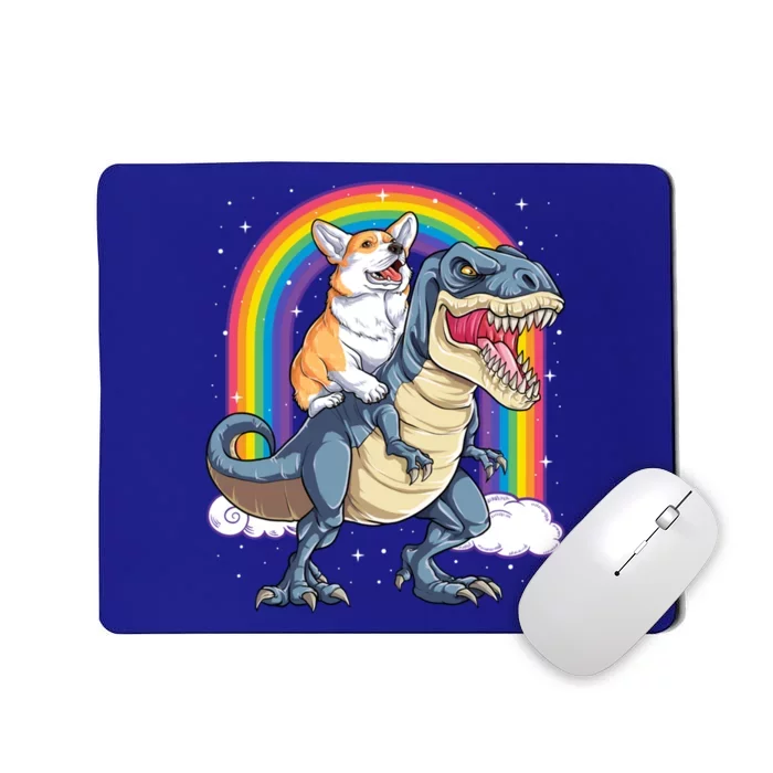 Corgi Riding Dinosaur T Rex Space Galaxy Rainbow Gift Mousepad