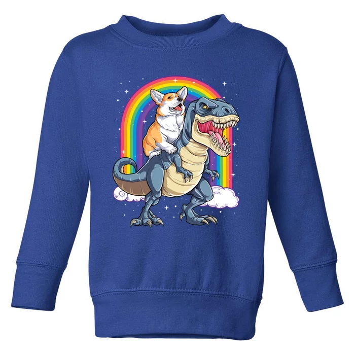 Corgi Riding Dinosaur T Rex Space Galaxy Rainbow Gift Toddler Sweatshirt