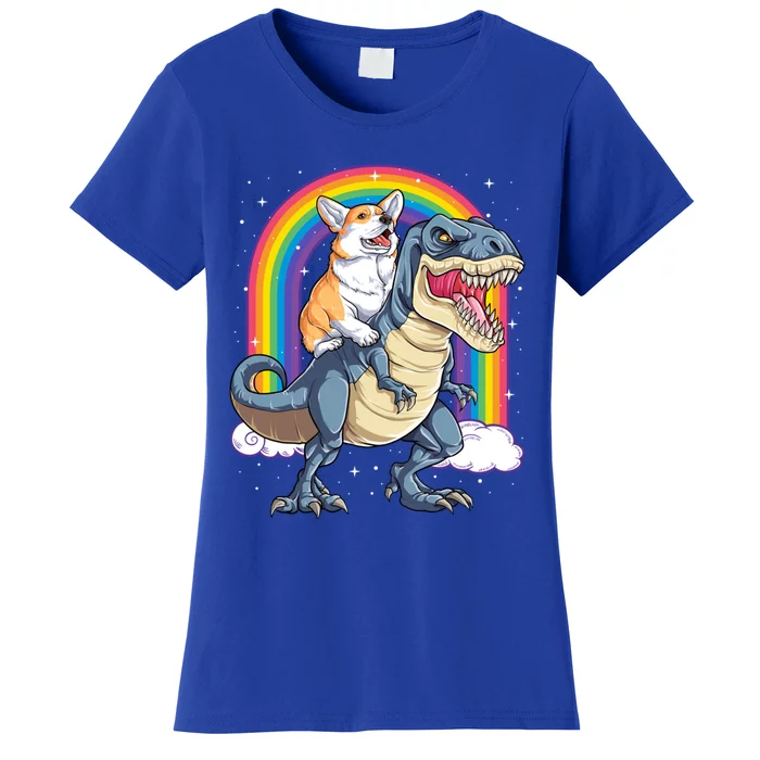 Corgi Riding Dinosaur T Rex Space Galaxy Rainbow Gift Women's T-Shirt