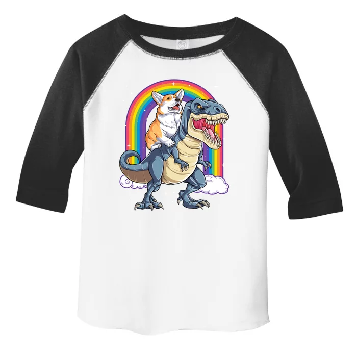 Corgi Riding Dinosaur T Rex Space Galaxy Rainbow Gift Toddler Fine Jersey T-Shirt