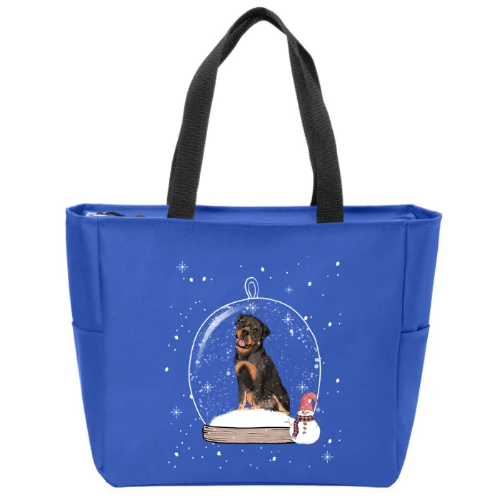 Christmas Rottweiler Dog Snow Globe Pajama Gift Zip Tote Bag