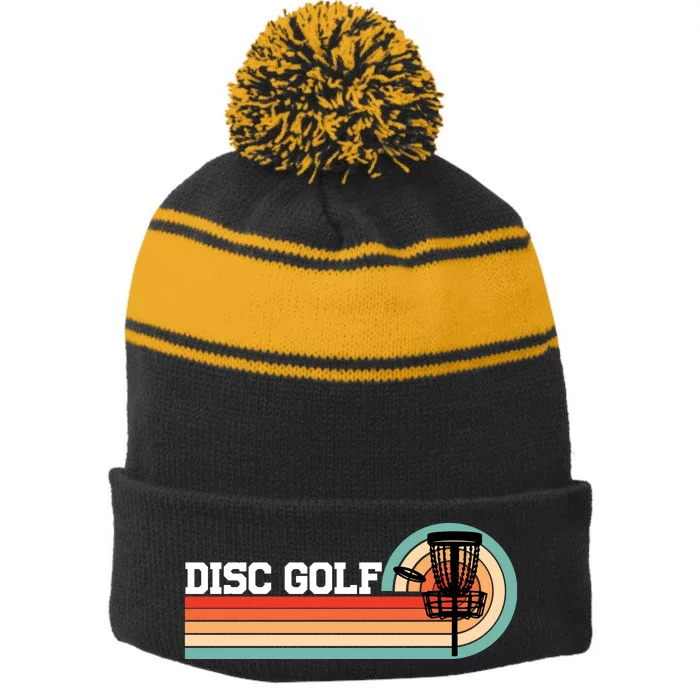 Cool Retro Disc Golf Sport Gift Idea Stripe Pom Pom Beanie