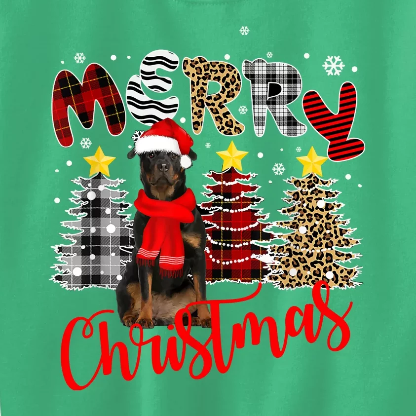 Christmas Rottweiler Dog Tree Lighting Rottweiler Xmas Pine Trees Gift Kids Sweatshirt