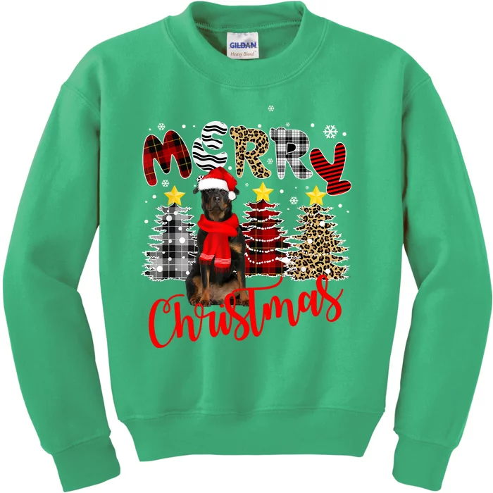 Christmas Rottweiler Dog Tree Lighting Rottweiler Xmas Pine Trees Gift Kids Sweatshirt