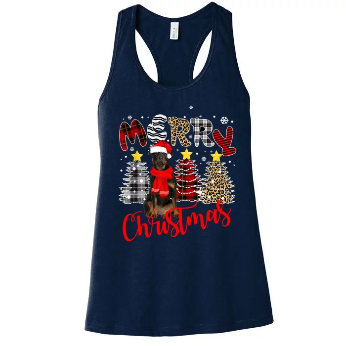 Christmas Rottweiler Dog Tree Lighting Rottweiler Xmas Pine Trees Gift Women's Racerback Tank