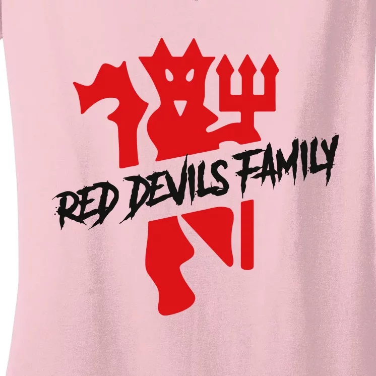 Cool Red Devils Family Manchester United Soccer Team Women's V-Neck T-Shirt