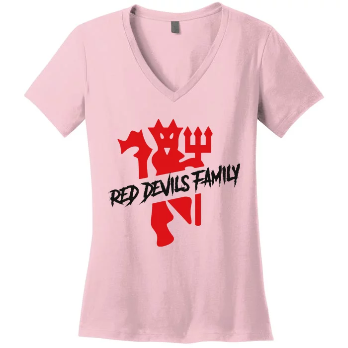 Cool Red Devils Family Manchester United Soccer Team Women's V-Neck T-Shirt