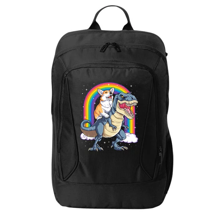 Corgi Riding Dinosaur T Rex Space Galaxy Rainbow Gift City Backpack