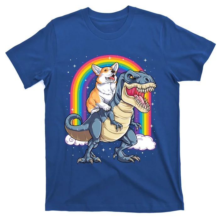 Corgi Riding Dinosaur T Rex Space Galaxy Rainbow Gift T-Shirt