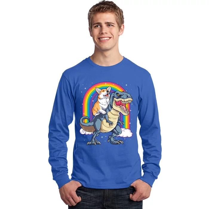 Corgi Riding Dinosaur T Rex Space Galaxy Rainbow Gift Tall Long Sleeve T-Shirt