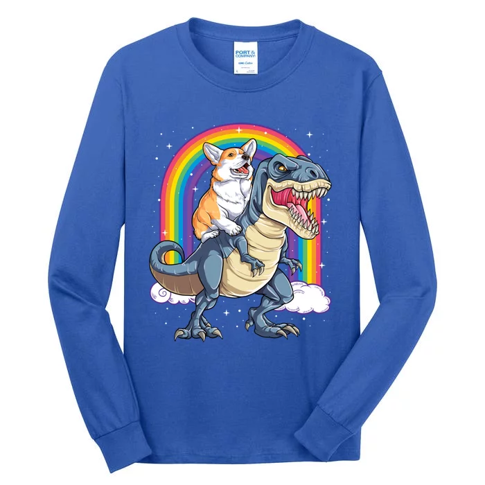 Corgi Riding Dinosaur T Rex Space Galaxy Rainbow Gift Tall Long Sleeve T-Shirt