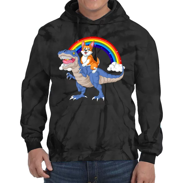 Corgi Riding Dinosaur Tie Dye Hoodie