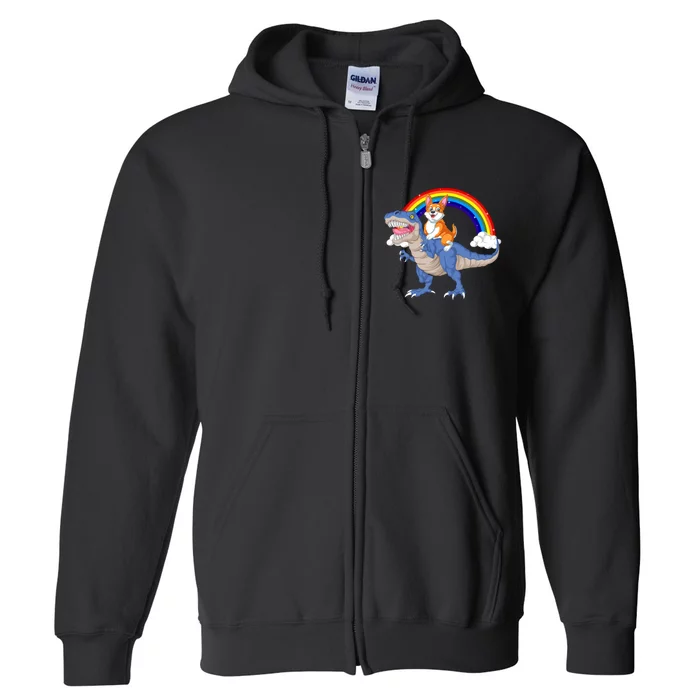 Corgi Riding Dinosaur Full Zip Hoodie