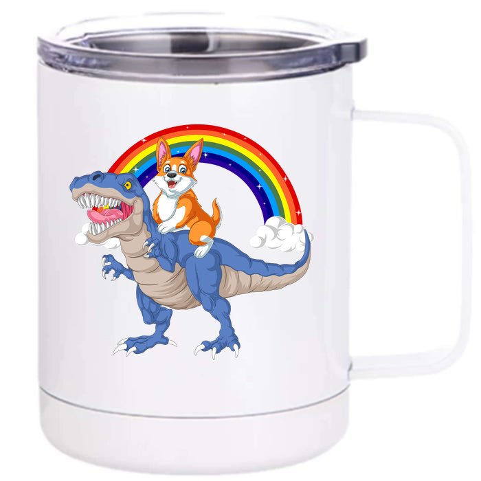 Corgi Riding Dinosaur Front & Back 12oz Stainless Steel Tumbler Cup