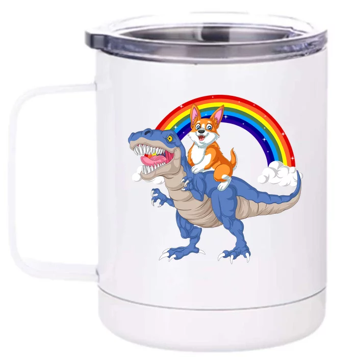 Corgi Riding Dinosaur Front & Back 12oz Stainless Steel Tumbler Cup