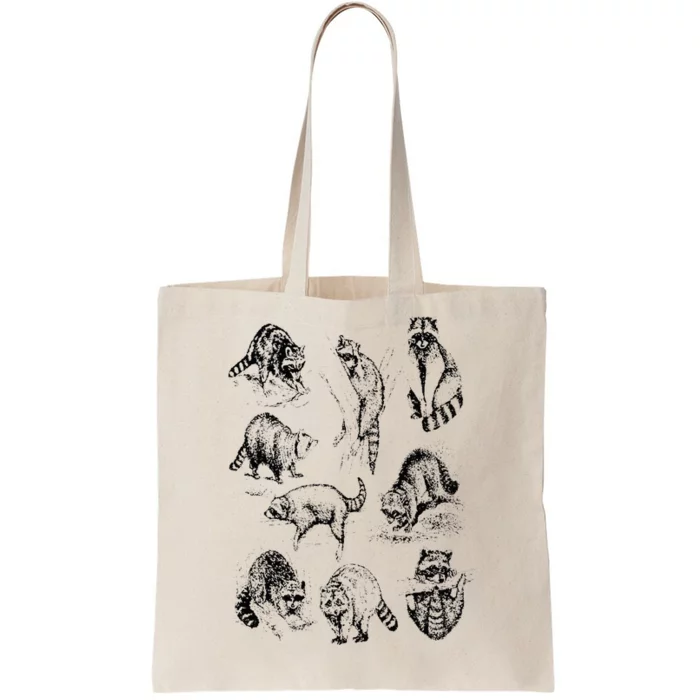 Cute Raccoon Drawing Racoon Portrait Sketch Wild Trash Panda Tote Bag