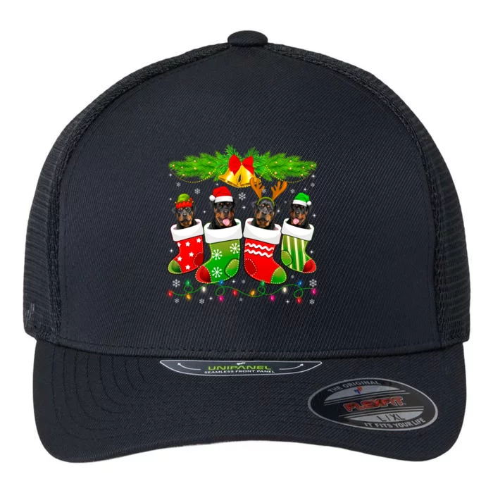 Cute Rottweiler Dog In Sock Christmas Santa Xmas Dog Cute Gift Flexfit Unipanel Trucker Cap