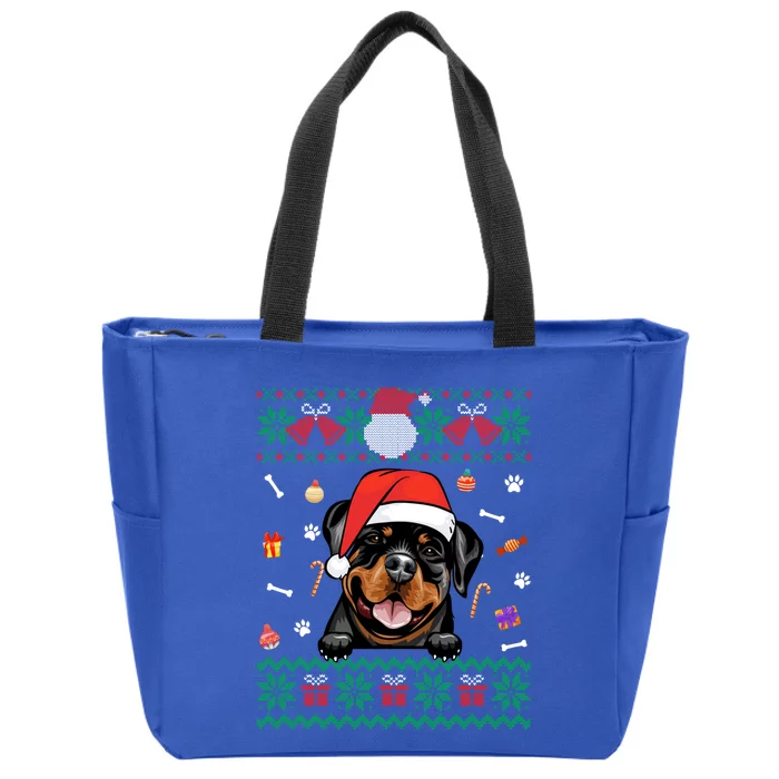 Cute Rottweiler Dog Ugly Christmas Sweater Santa Hat Xmas Funny Gift Zip Tote Bag