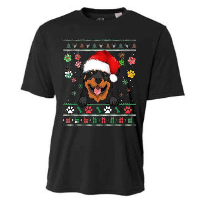 Cute Rottweiler Dog Xmas Santa Funny Ugly Christmas Gift Cooling Performance Crew T-Shirt