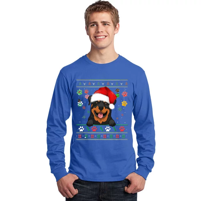 Cute Rottweiler Dog Xmas Santa Funny Ugly Christmas Gift Tall Long Sleeve T-Shirt