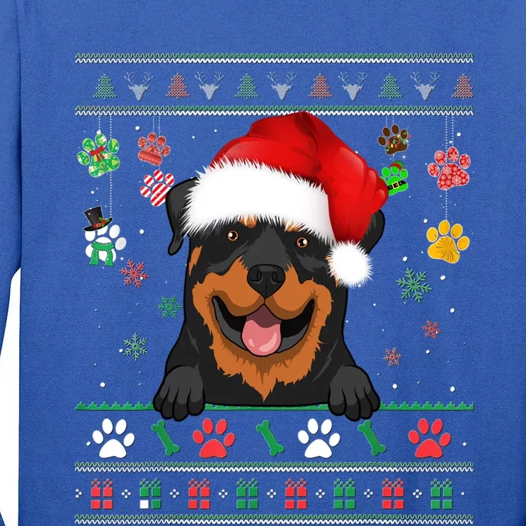 Cute Rottweiler Dog Xmas Santa Funny Ugly Christmas Gift Tall Long Sleeve T-Shirt