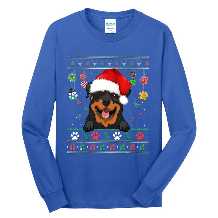 Cute Rottweiler Dog Xmas Santa Funny Ugly Christmas Gift Tall Long Sleeve T-Shirt