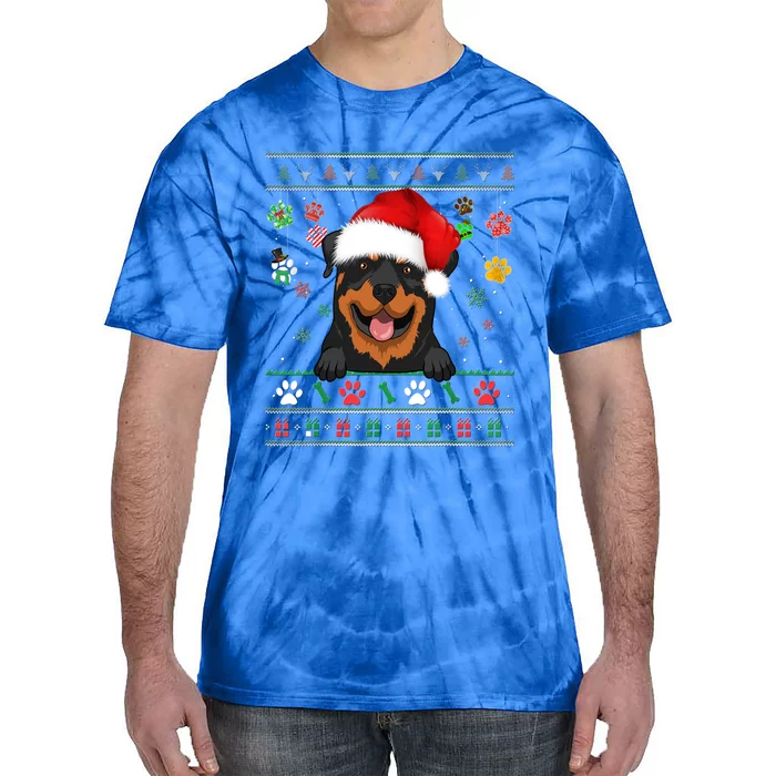 Cute Rottweiler Dog Xmas Santa Funny Ugly Christmas Gift Tie-Dye T-Shirt